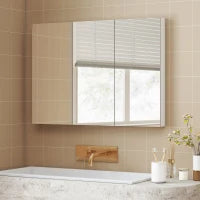 Armadio da Bagno con Specchio Armadio a Parete con 3 Porte Ripiani Regolabili 91,5x11,5x65 cm Bianco