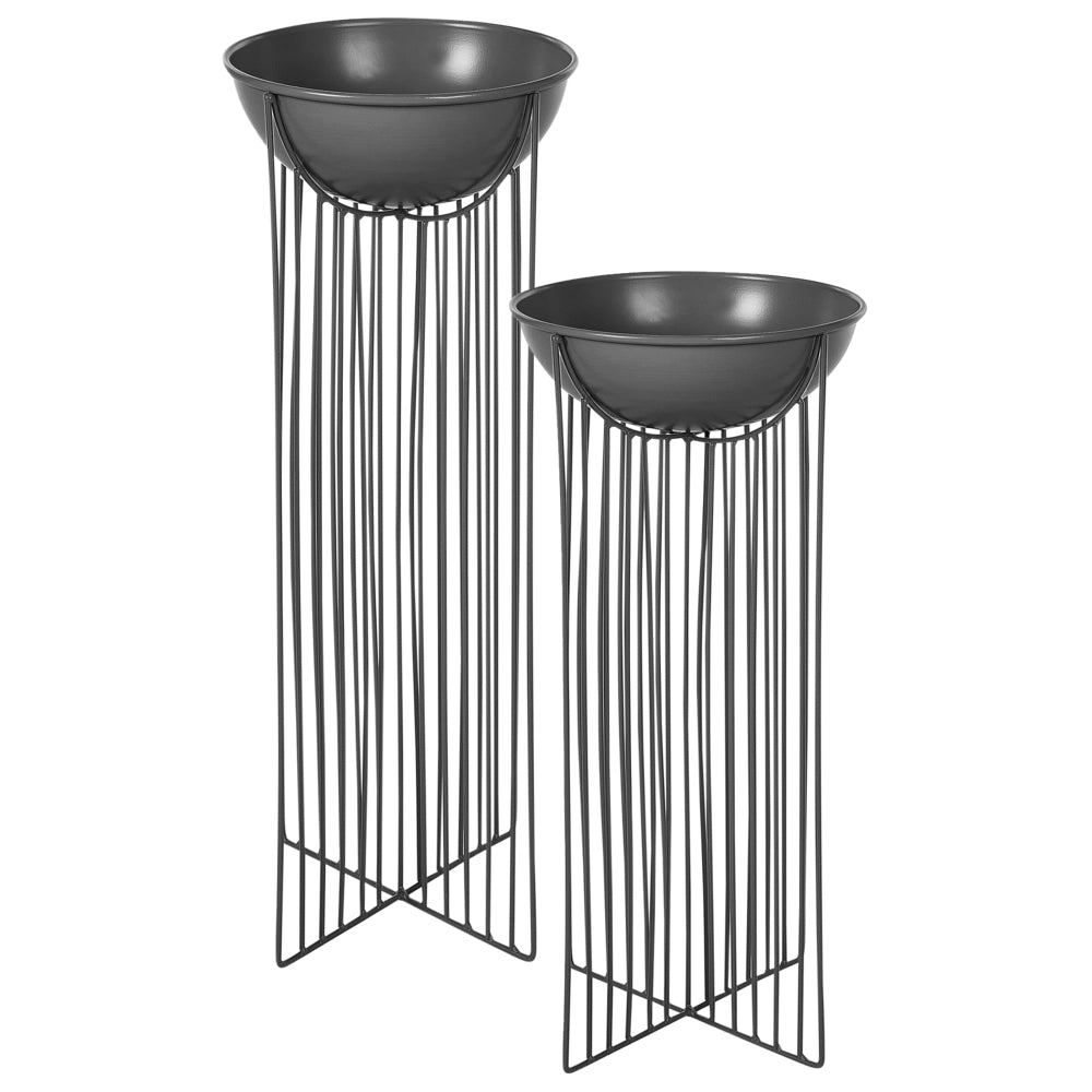 Set di 2 supporti per piante per vaso per fiori rotondo 55/45 cm in metallo nero per interni ed esterni