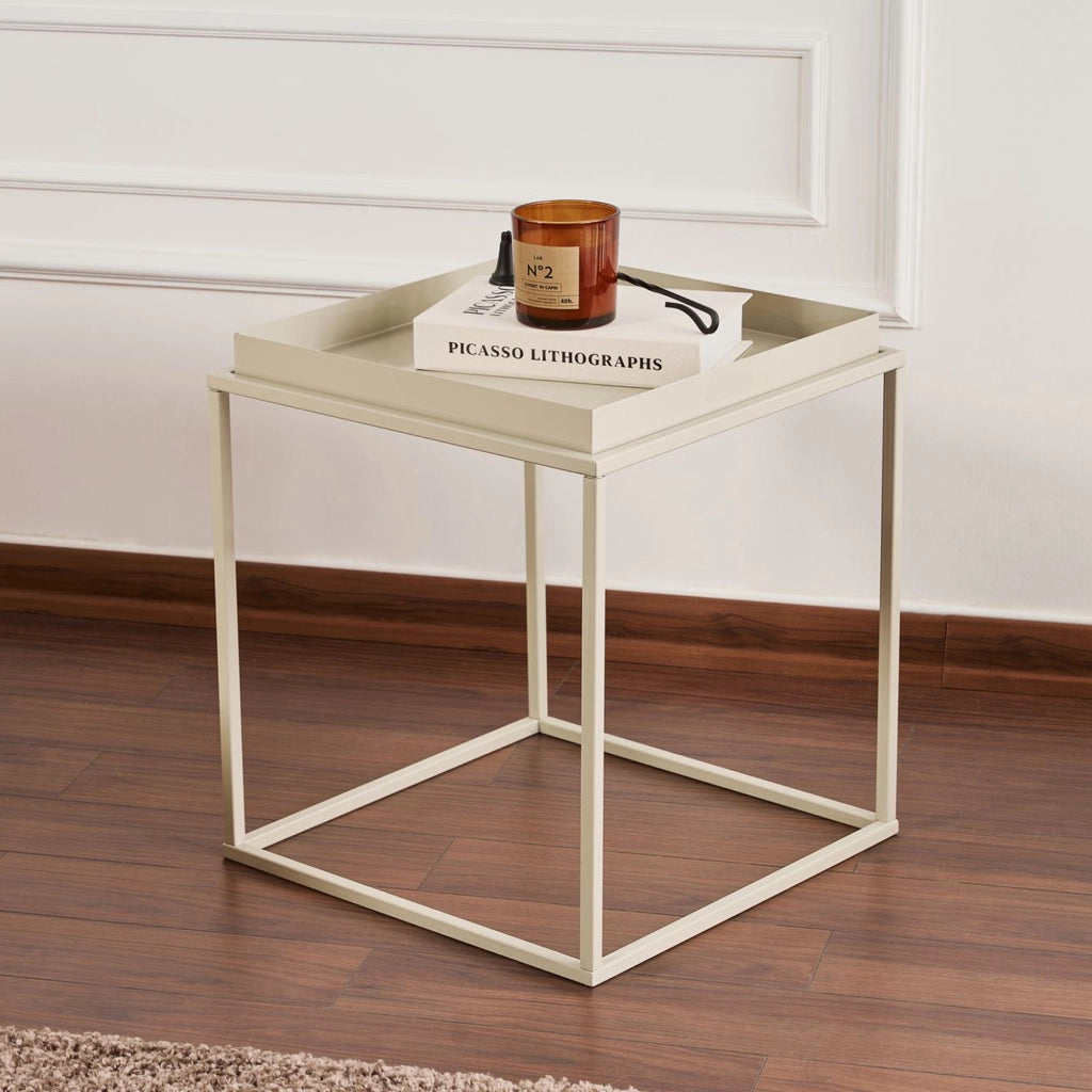 Lorsica, Tavolino da Salotto Forma Quadrato, 45x45x52h cm Bianco Crema