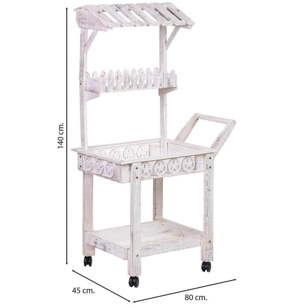 Carrello espositivo-scaffale in legno 80x45x140h cm