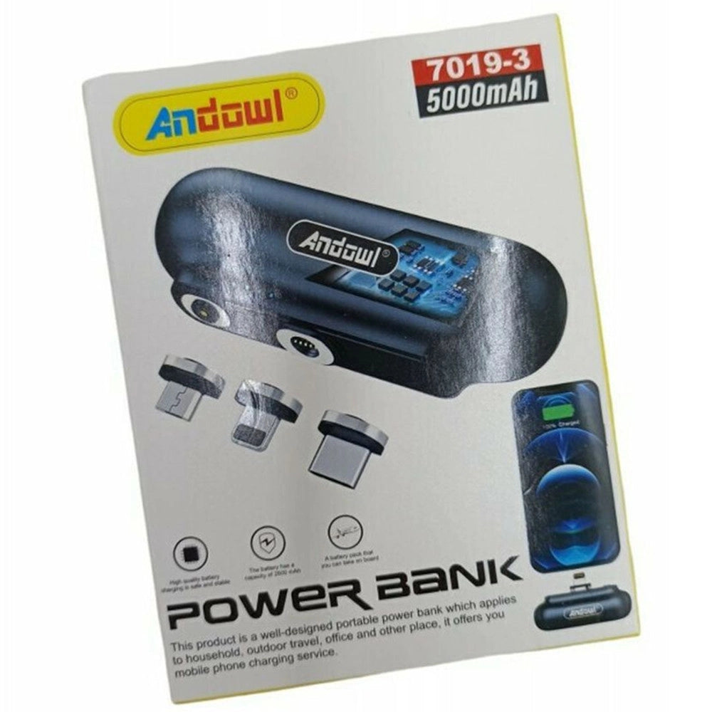 Trade Shop - Mini Power Bank Magnetico 5000mah Caricabatterie Portatile Compatto Con 3 Connettori 7019-3 -