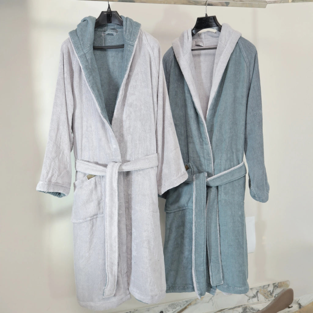 Sefane, Accappatoio 100% Cotone con Cappuccio Reversibile, Grigio Chiaro