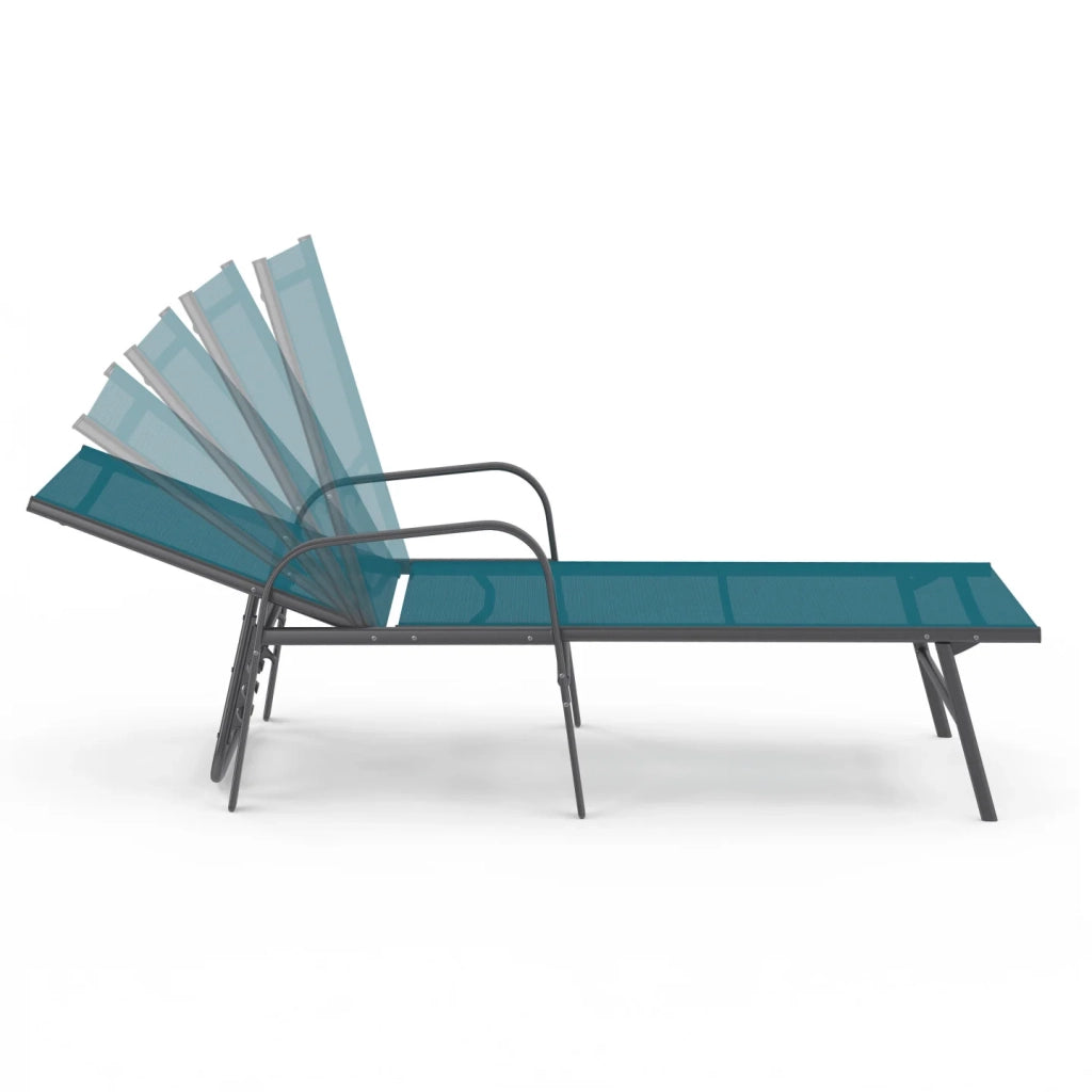 IDMarket - Set di 2 lettini da giardino reclinabili FIDJI in acciaio grigio antracite e tessuto blu anatra