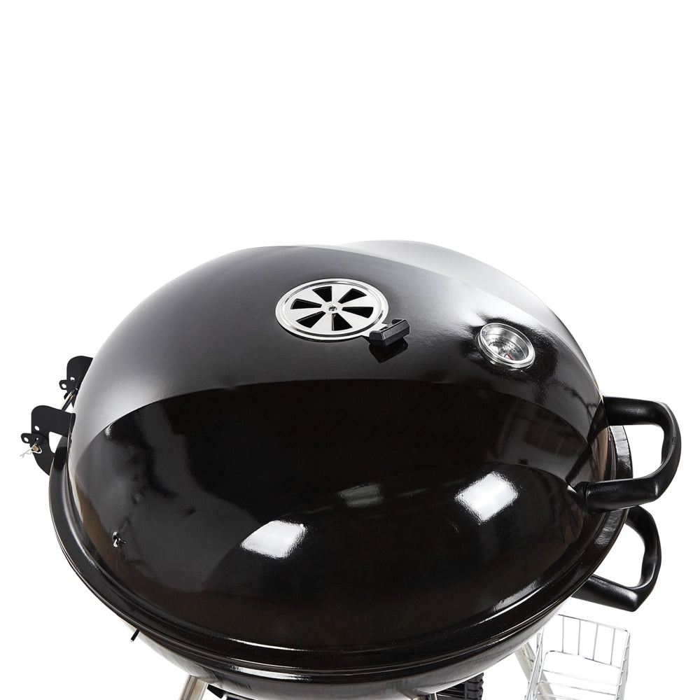 Bollitore per barbecue a carbonella in acciaio Nero con coperchio con ruote per griglia da cucina con termometro