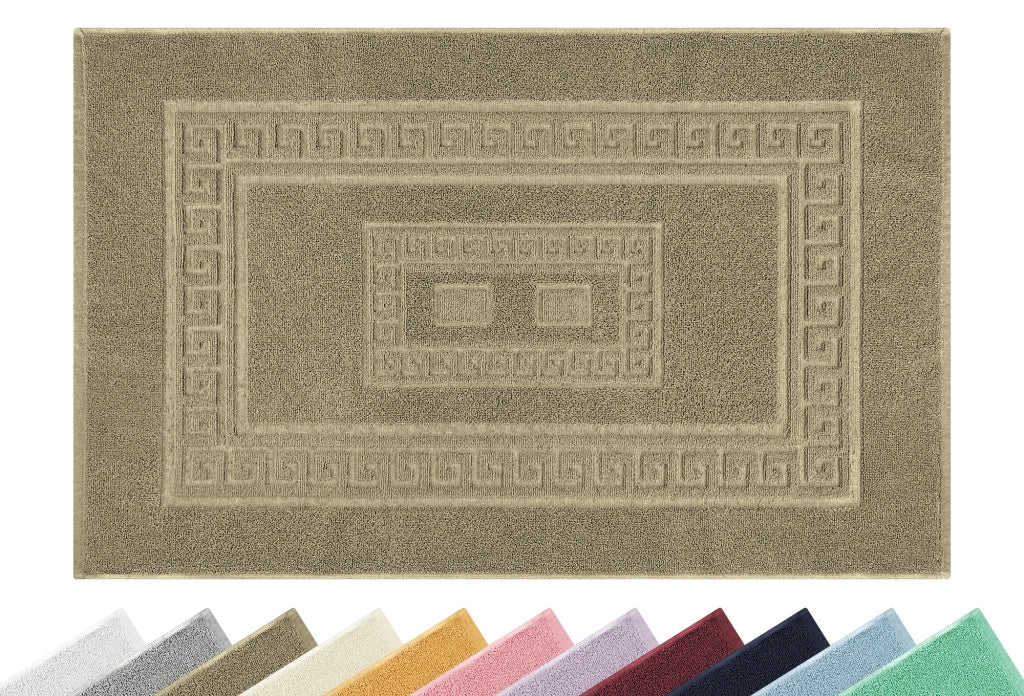 Tappeto Bagno Assorbente In Spugna Varie Misure Da Scendidoccia A Tappeto Grande Lavorazione Jacquard Tinta Unita Ricamo Cornice Lavabile Lavatrice Tortora - TappetoBagno60x90