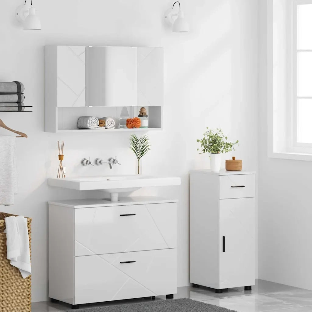 Set di mobili per il bagno con cassetto 3 pcs Bianco Lucido 3393037