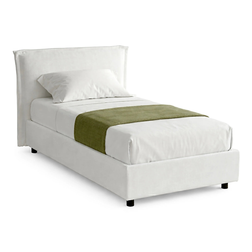 Bruino, Letto Singolo Sfoderabile Made in Italy, Bianco