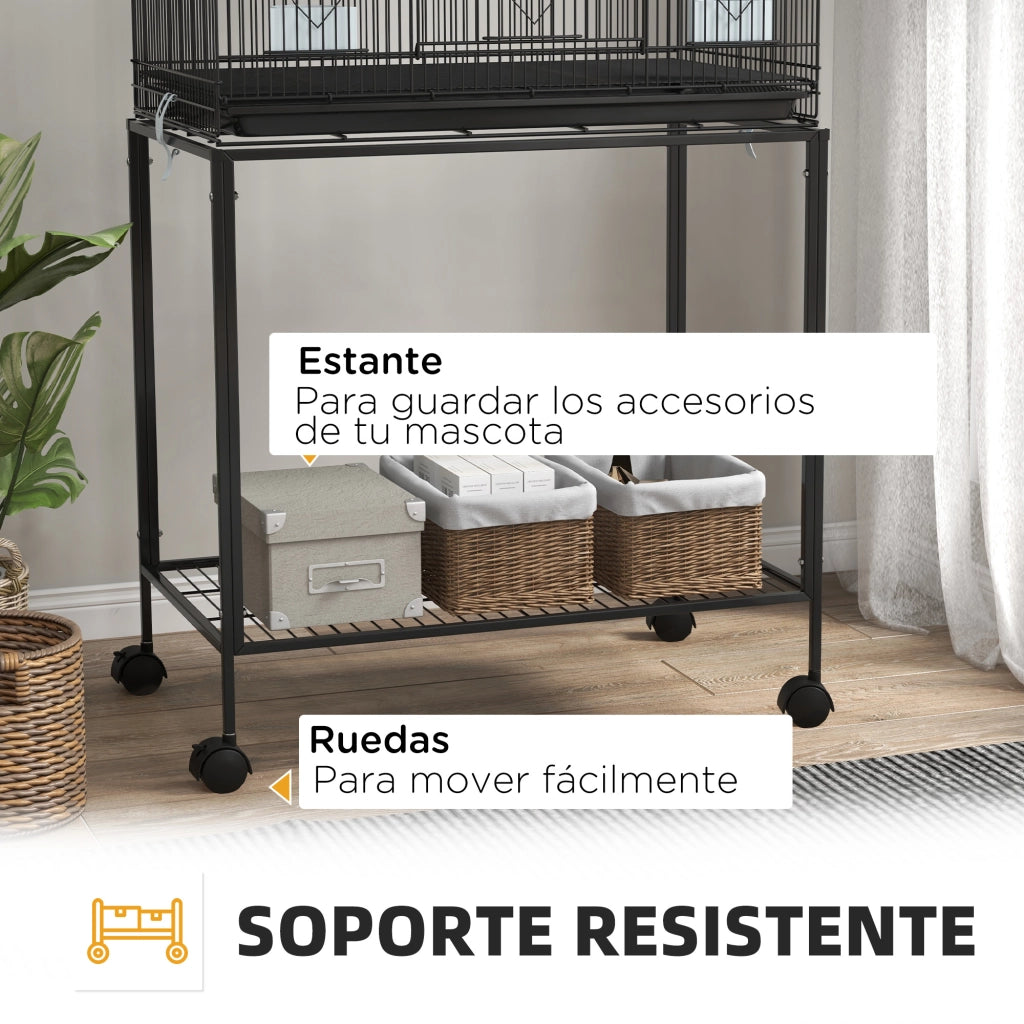 Gabbia per Uccelli Doppia Impilabile con Ruote Posatoi Vassoio Estraibile Altalena Scala ¨C Xylo ¨C 77x46x164 cm Nero