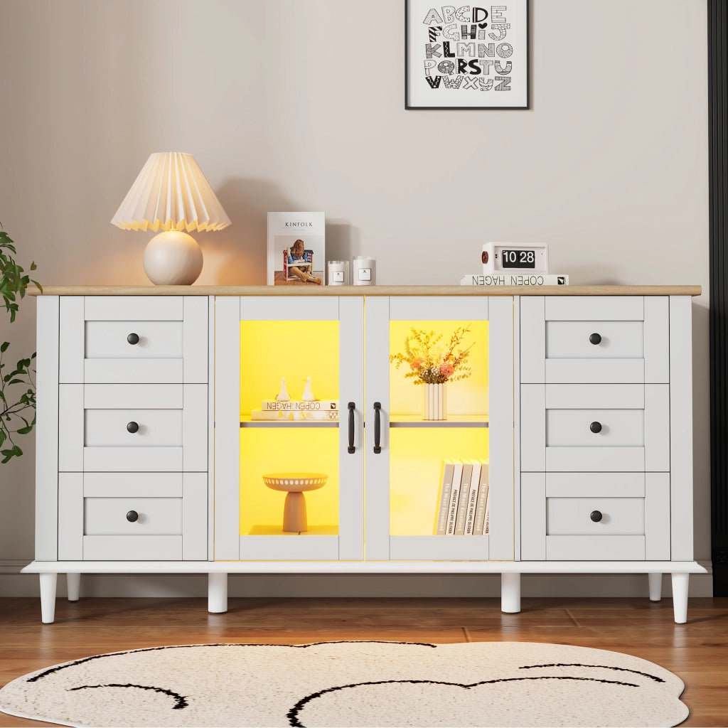 Credenza con 2 ante in acrilico; 6 cassetti e LED - per soggiorno - in MDF - 150 x 40 x 75 cm