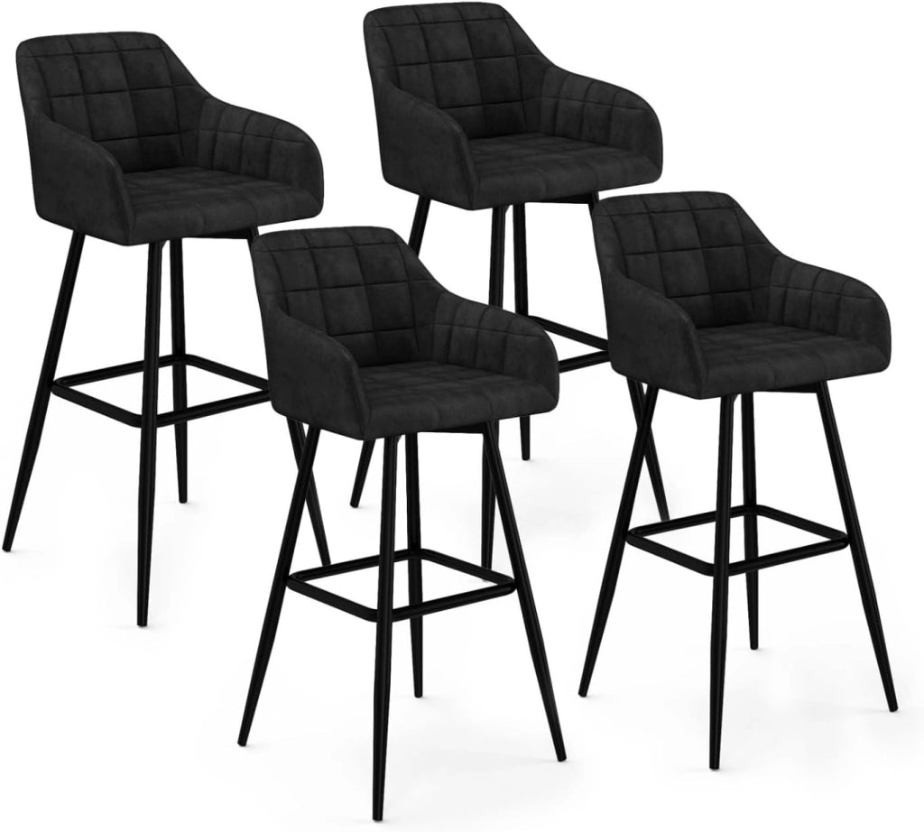 Set di 4 sgabelli da bar MADY con braccioli in velluto nero