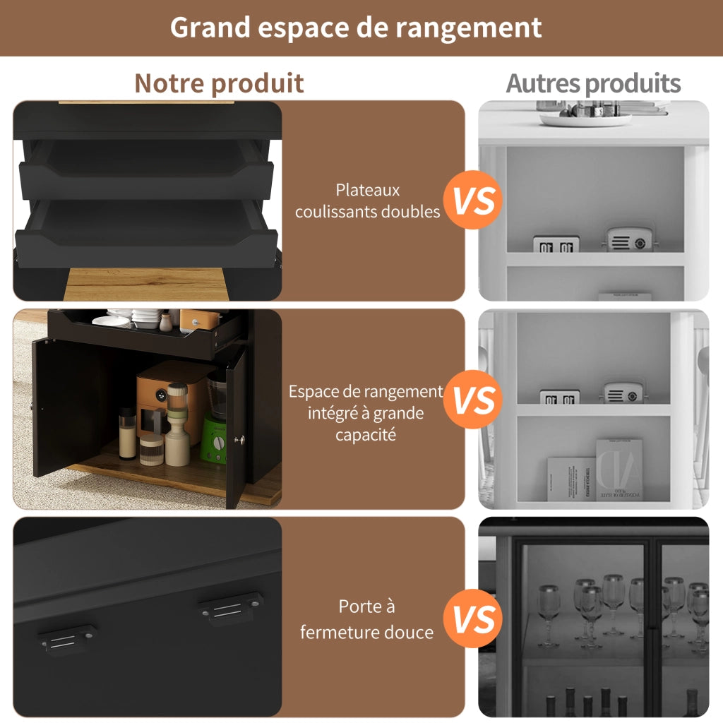 Tavolo da Pranzo per 4 a 6 Persone con 2 Cassetti e 1 Vano Contenitore Allungabile in MDF 110-140x80x76 cm Nero