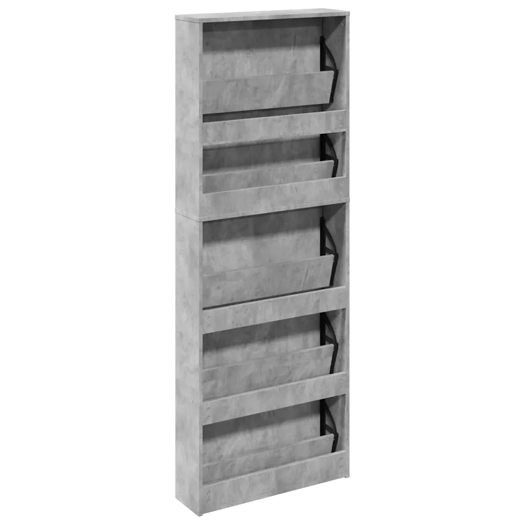 Scarpiera con Specchio a 5 Livelli Grigio Cemento 63x17x169,5cm 3228281