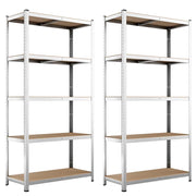2x Scaffale Metallo Zincato 5 Ripiani MDF Scaffalatura Carichi Pesanti 180x90x40