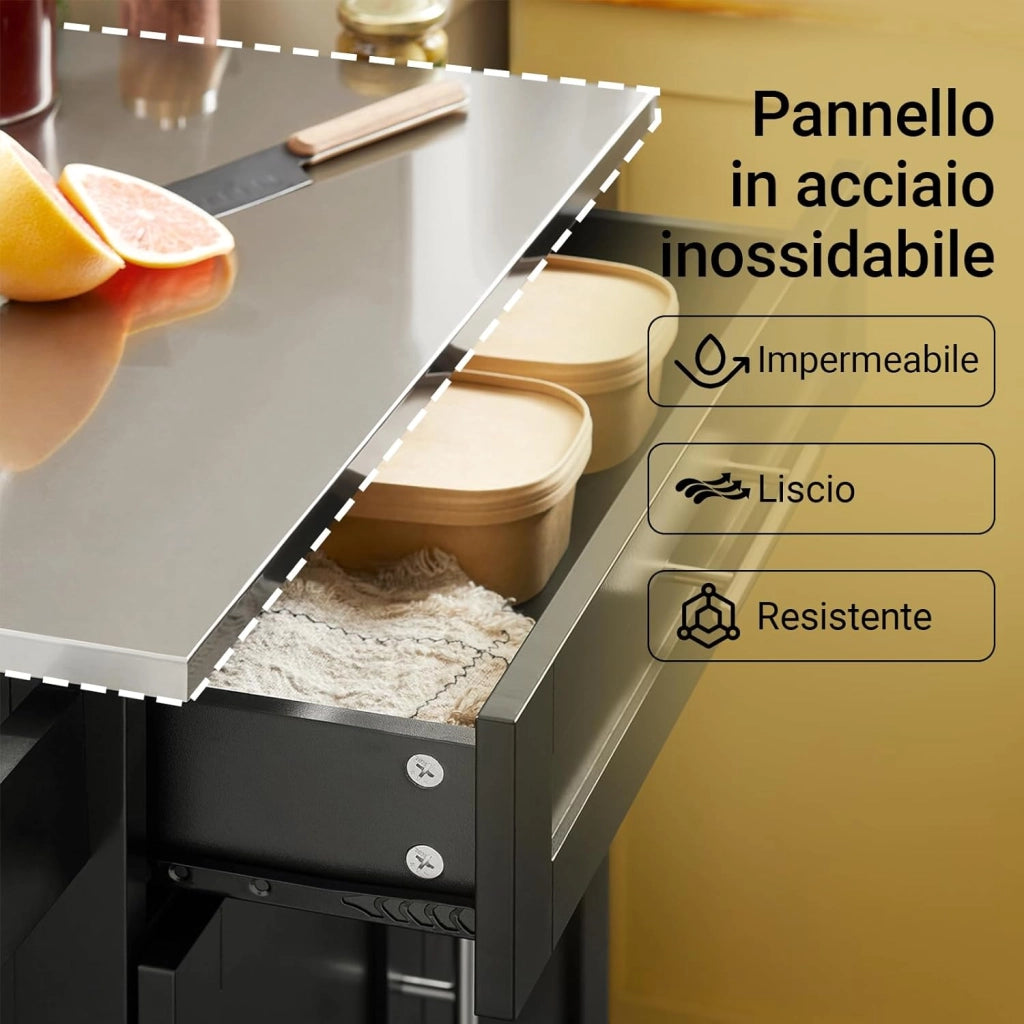 Mobile Cucina Salvaspazio Carrello Cucina con Ruote Mobiletto Cucina Dispensa Credenza Cucina Madia Cucina Isola Cucina 80×46×90 cm Nero FKW110‑SCH