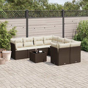 Set Divani da Giardino 9pz con Cuscini Marrone in Polyrattan 3217323