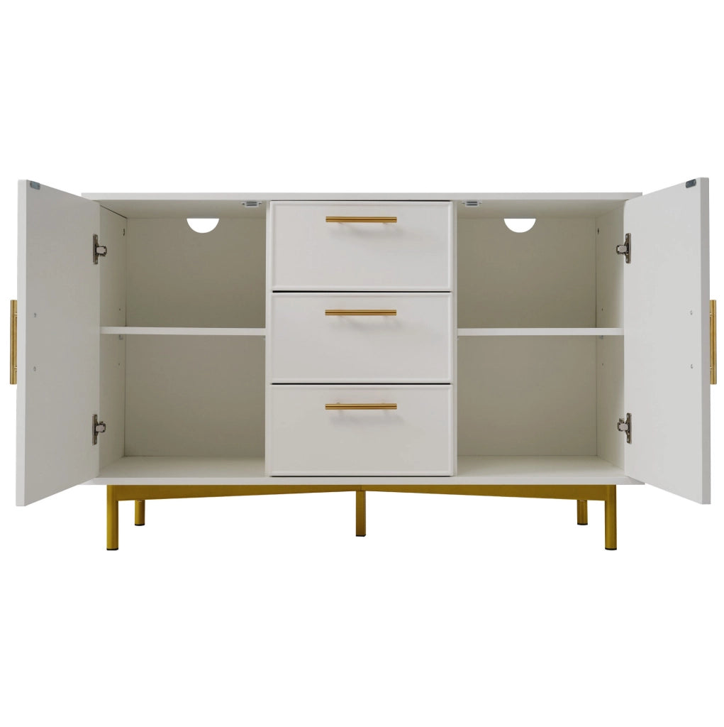 Credenza bianca 120 cm con 2 ante, 3 cassetti e ripiano regolabile