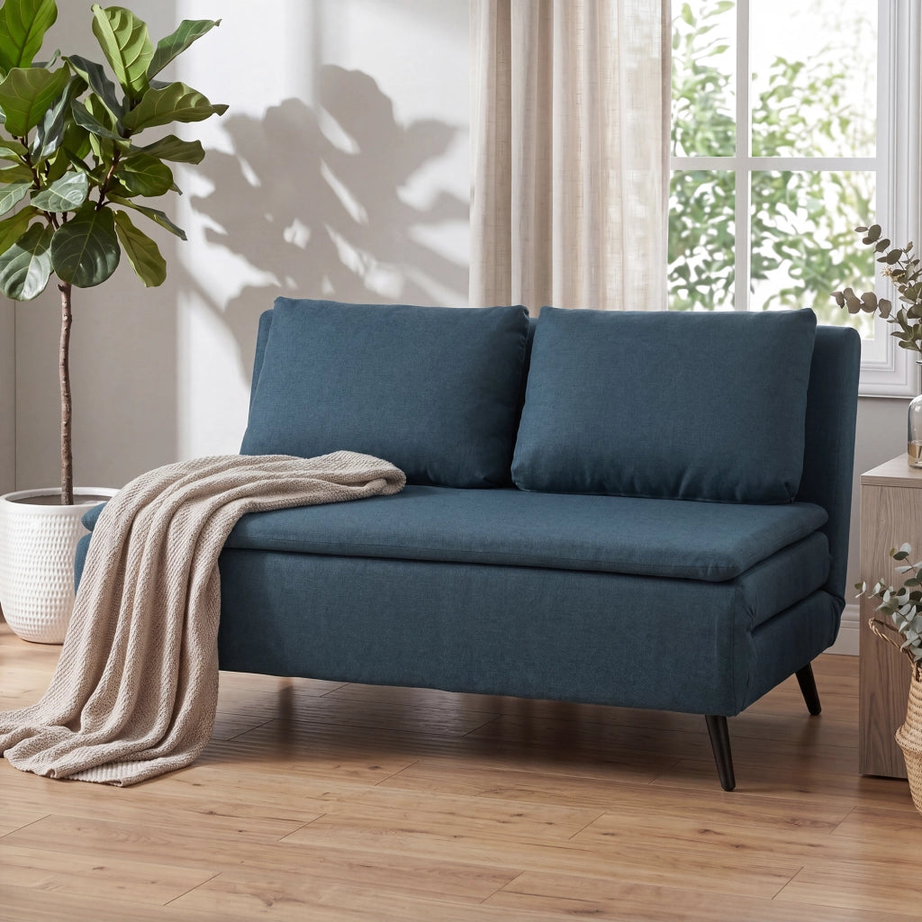 Divano Letto Clic-Clac 2 Posti ¨C Xylo ¨C Blu con Schienale Regolabile e Cuscino
