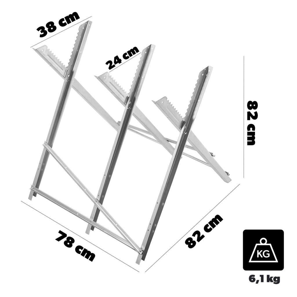 Supporto per taglio legno KADAX, cavalletto pieghevole in metallo, portata massima 150 kg.