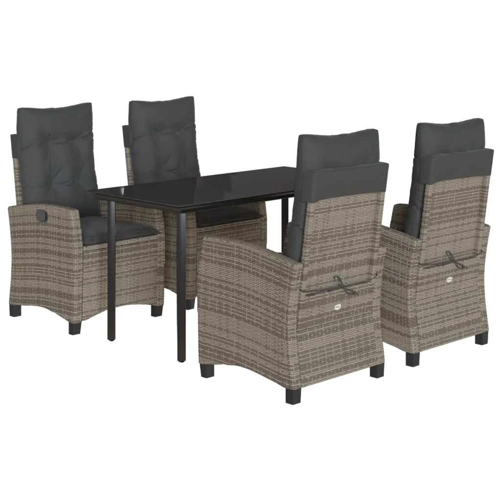 Set da Pranzo da Giardino 5 pz con Cuscini in Polyrattan Grigio