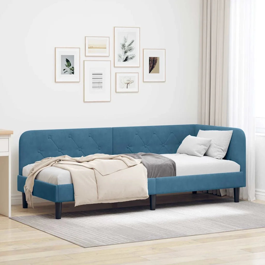 Letto singolo | Letto per adulti | Cornice del letto ad angolo Blu 80 x 200 cm Velluto