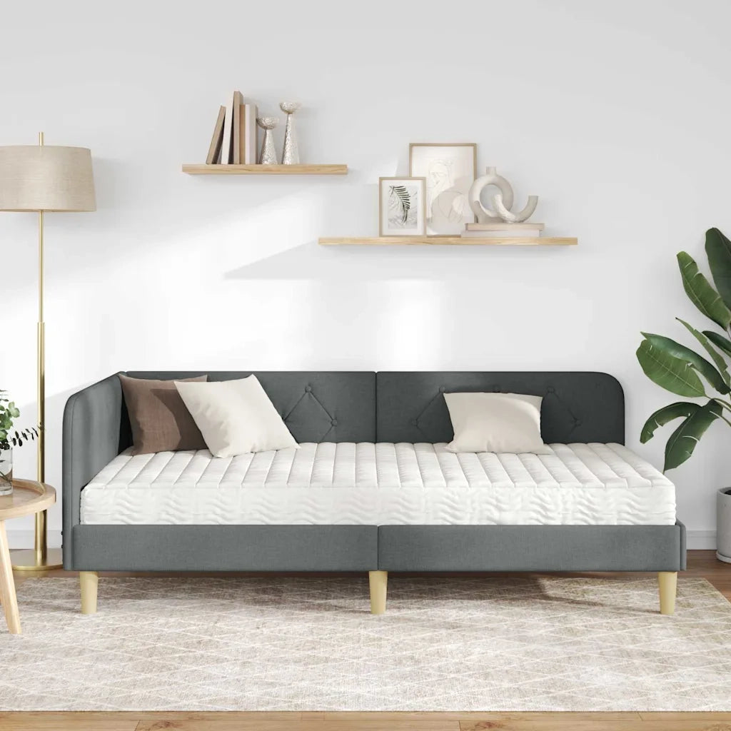 Cornice del letto ad angolo Grigio scuro 90 x 190 cm Tessuto