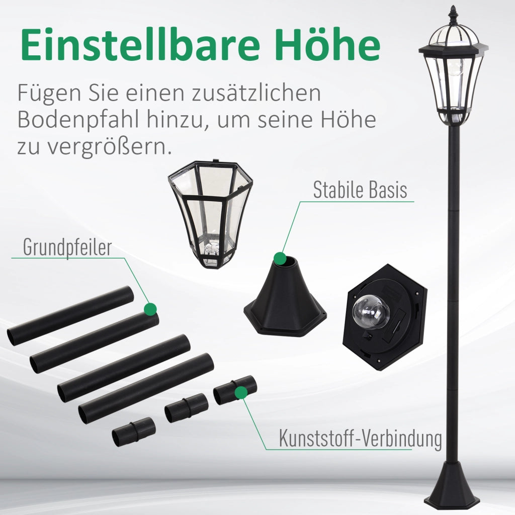 Lampada Solare Da Giardino Doppia Ø18,5 X H129 Cm Plastica Nera Per Esterni Con Sensore Crepuscolare
