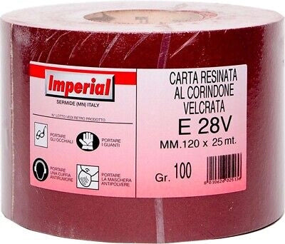 CARTA ABRASIVA VELCRATA 'E 28V' Grana 120 - rotolo mm 120x25 mt - 25 metrilineari- IMPERIAL ABRASIVI