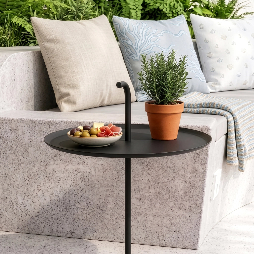 Tavolino Rotondo da Giardino Calimera con Manico - Nero casa.pro