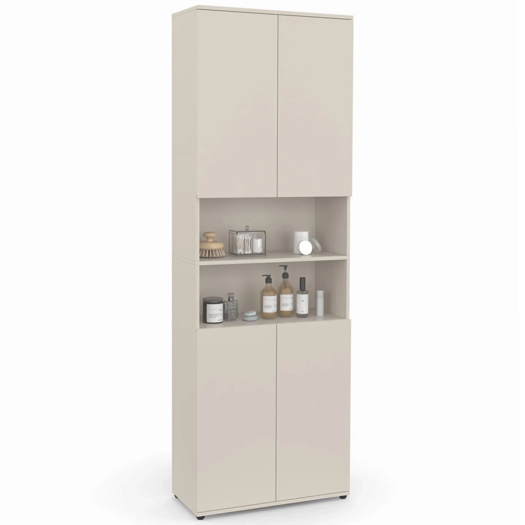 IDMarket - Mobile da bagno TOMI a 4 ante e 2 nicchie in legno beige