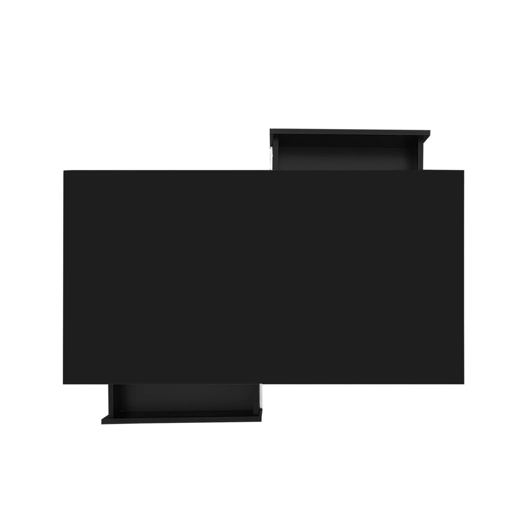 Tavolino da caffè nero lucido 95x50x42;5 cm con 4 inserti in vetro; 2 cassetti e 2 vani aperti