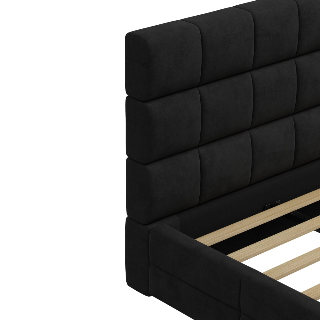 LETTO imbottito 180x200 cm in velluto nero con testiera