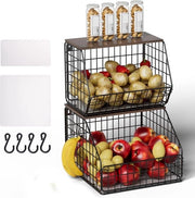 Cassa frutta a muro 2 pezzi - 2 livelli di cassa frutta a parete organizzatore per la cucina con coperchio in legno - cassa frutta staccabile per verdure e frutta - contenitore per snack e pane