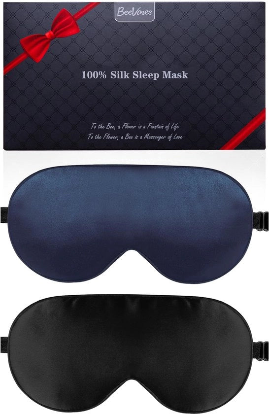Slaapmasker in set da 2, con cintura regolabile, realizzato in 100% seta naturale puro, blocca la luce per il sonno, yoga e viaggi