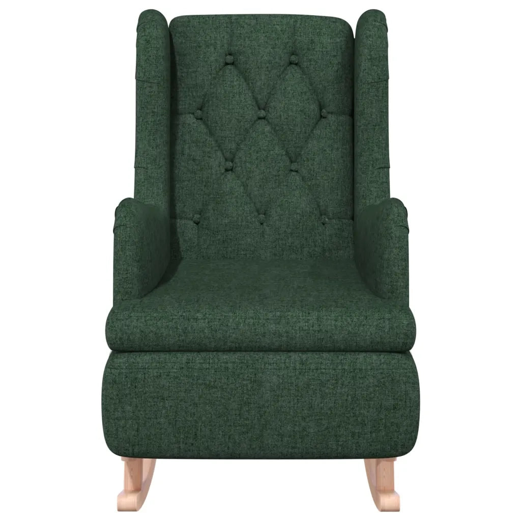 vidaXL Poltrona Gambe a Dondolo Legno di Gomma Verde Scuro in Tessuto