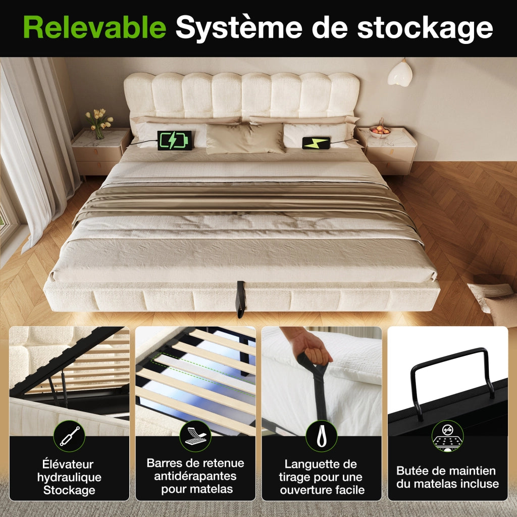 letto imbottito chenille beige 180x200 cm