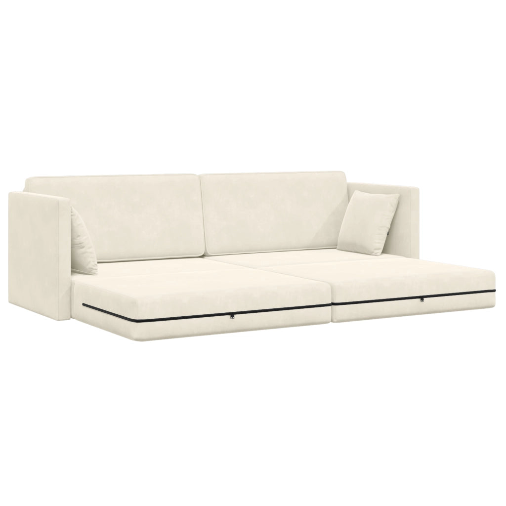 Divano Letto a Pavimento 2-in-1 Panna 213x144x60 cm Velour