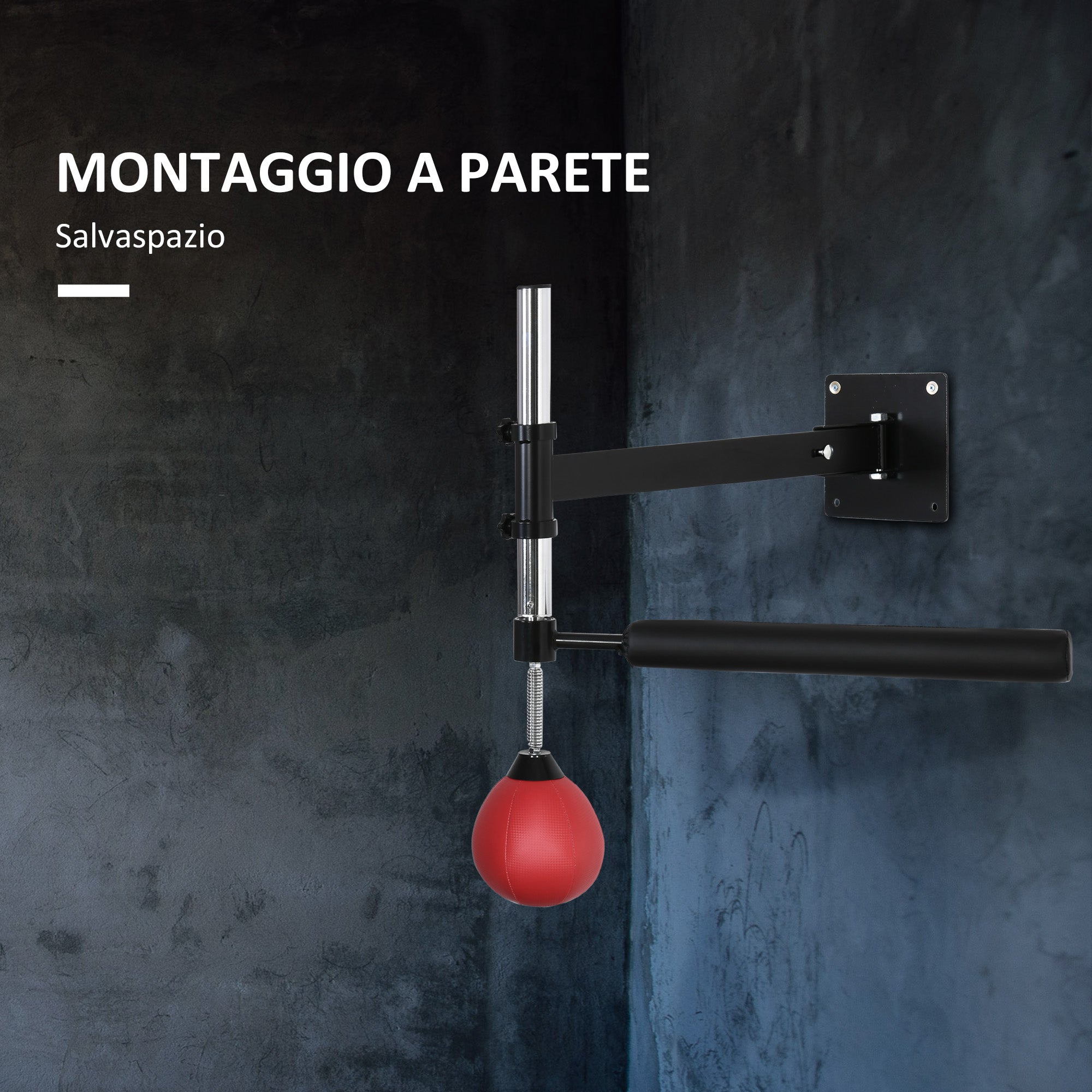 Speed Bag a Parete per Boxe e MMA 79x72x20 cm ad Altezza Regolabile con Asta in Acciaio e PU Rosso