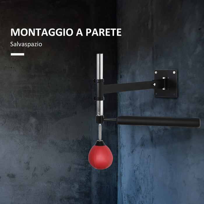 Speed Bag a Parete per Boxe e MMA 79x72x20 cm ad Altezza Regolabile con Asta in Acciaio e PU Rosso