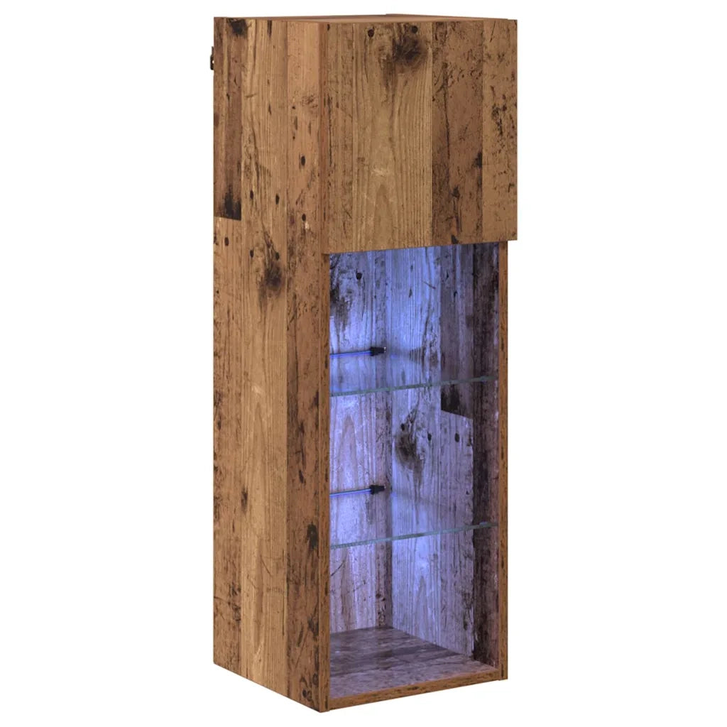 Mobile TV da Parete con LED Legno vecchio 30,5 x 30 x 90 cm