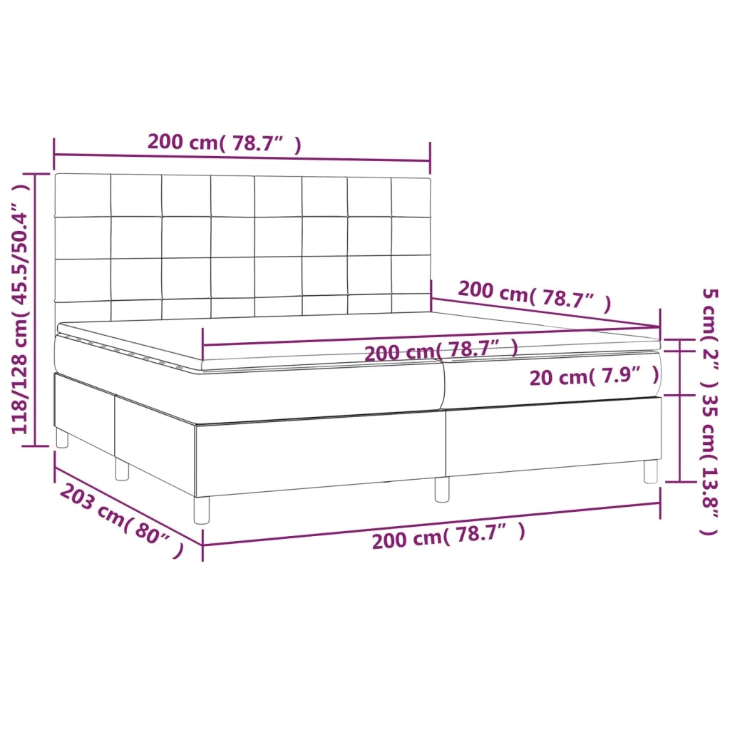 Letto a Molle con Materasso e LED Rosa 200x200 cm in Velluto 3136148