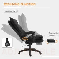 Sedia da Ufficio ad Altezza Regolabile con 6 Punti Massaggianti, in Tessuto Effetto Lino, 70x62x120-130 cm, Nero