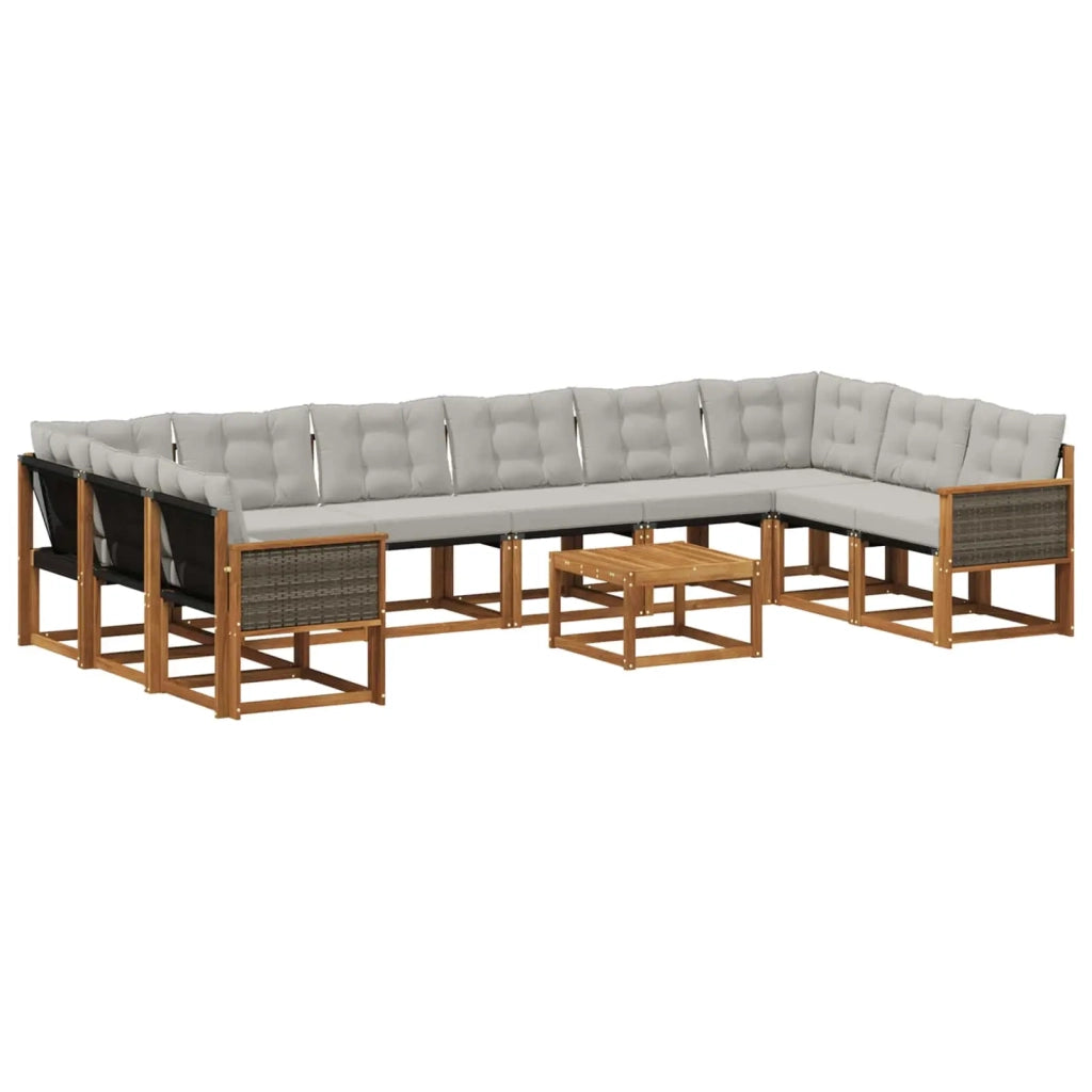 Set di divani da esterno 11 pz Naturale e Grigio chiaro 3382251