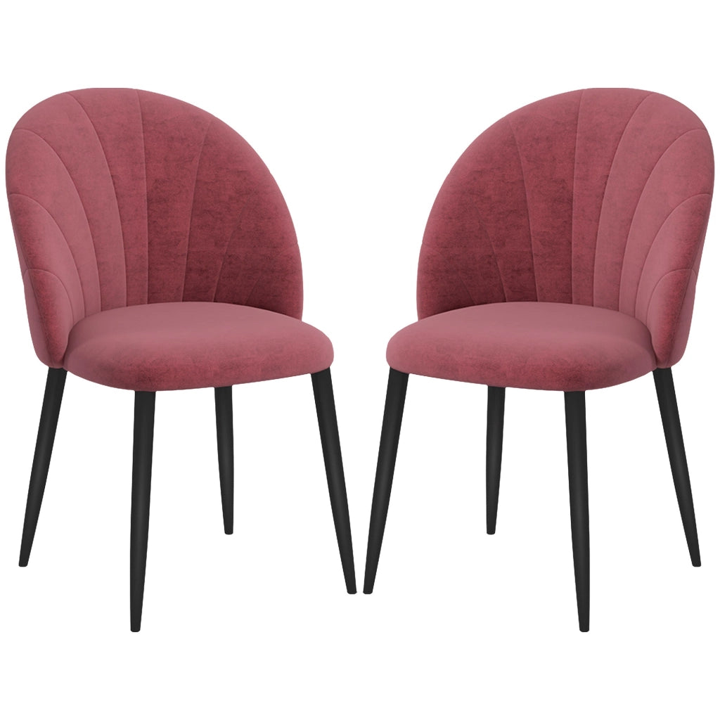 Set 2 Sedie da Pranzo in Velluto Imbottite 52x54x79 cm con Gambe in Metallo Rosso Antico