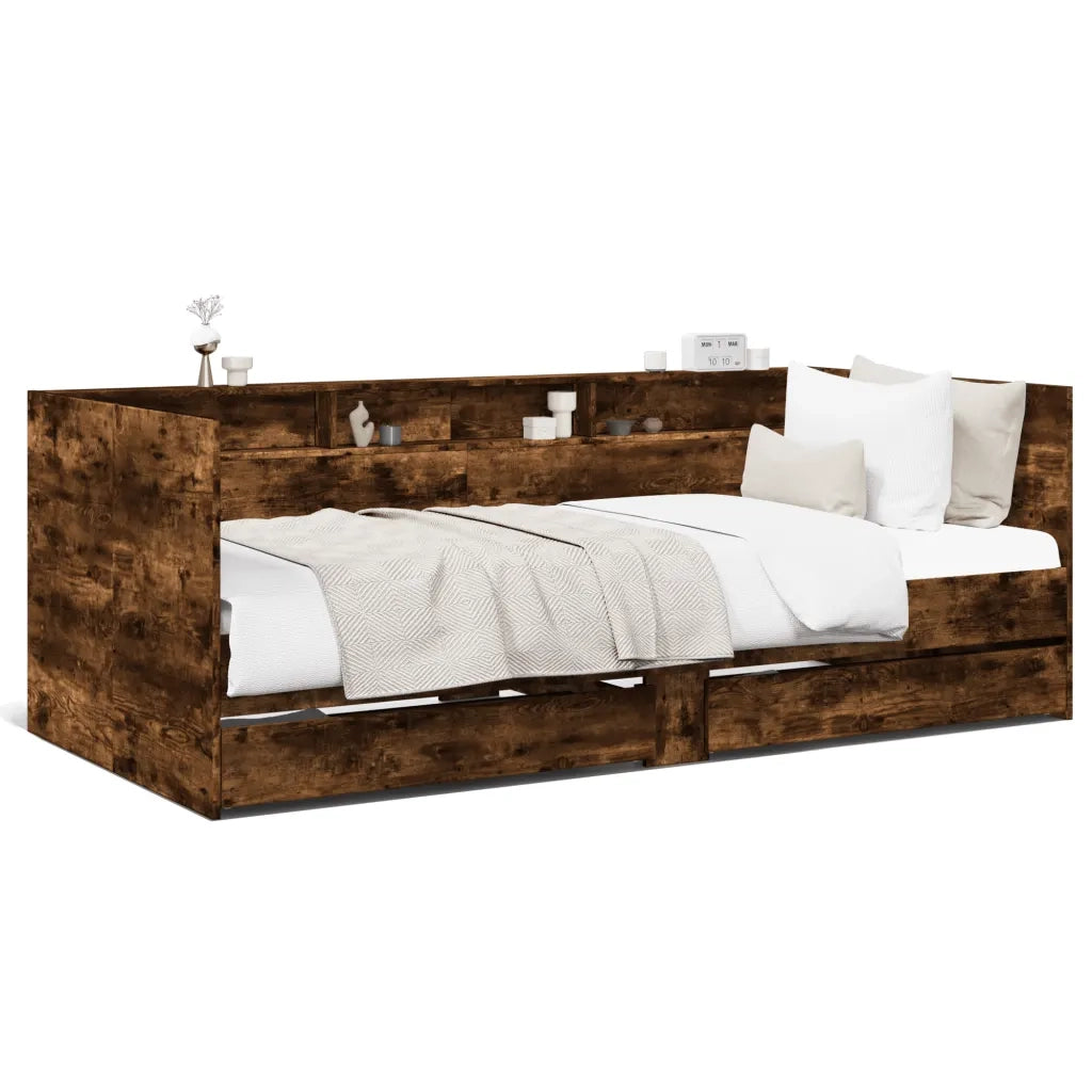 Divano Letto con Cassetti senza Materasso Rovere Fumo 75x190 cm