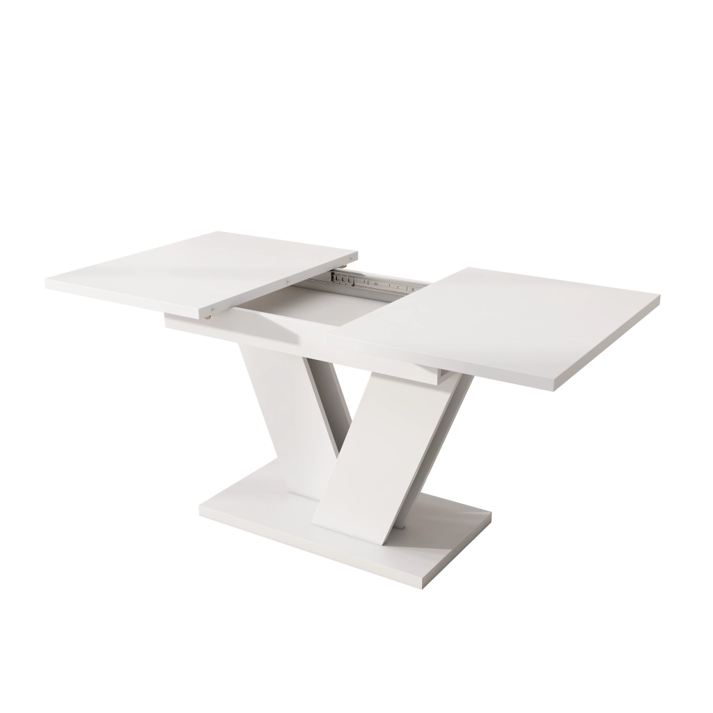 Tavolo da pranzo allungabile con 6 sedie girevoli in velluto, piano in MDF, gambe a V, per sala da pranzo, bianco
