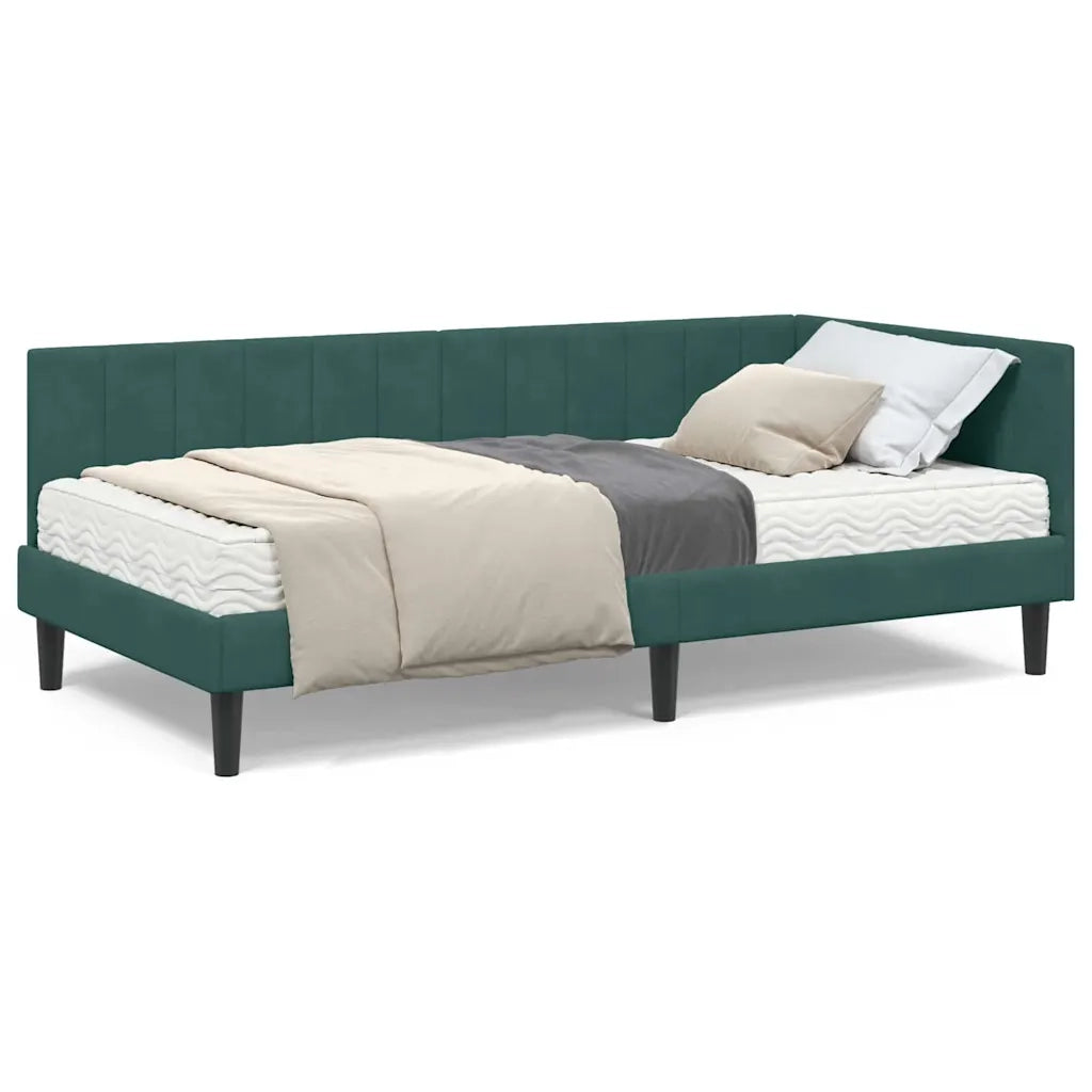 vidaXL Cornice del letto ad angolo Verde scuro 90 x 200 cm Velluto