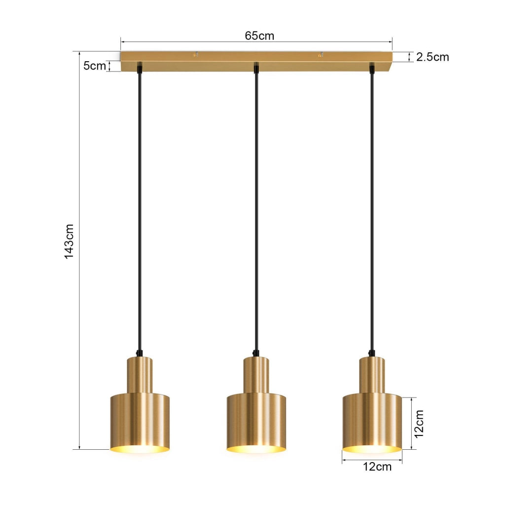Lampada a sospensione ZMH sala da pranzo 3 fiamme oro E27 lampada a sospensione metallo camera da letto corridoio