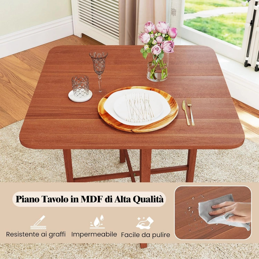 Tavolo da Pranzo Quadrato per 2-4 Persone, Tavolo Pieghevole in Legno con 2 Pannelli a Ribalta e Gambe in Legno di Gomma Solide, per Cucina e Sala da Pranzo, 90 x 90 x 74,5 cm