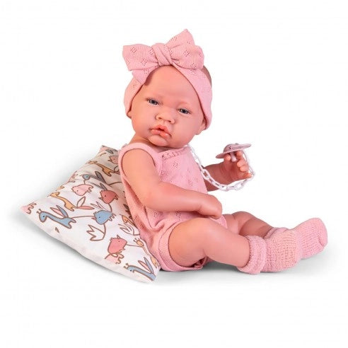 Bambolina in vinile, 42 cm, con cuscino, Colore rosa,Antonio Juan