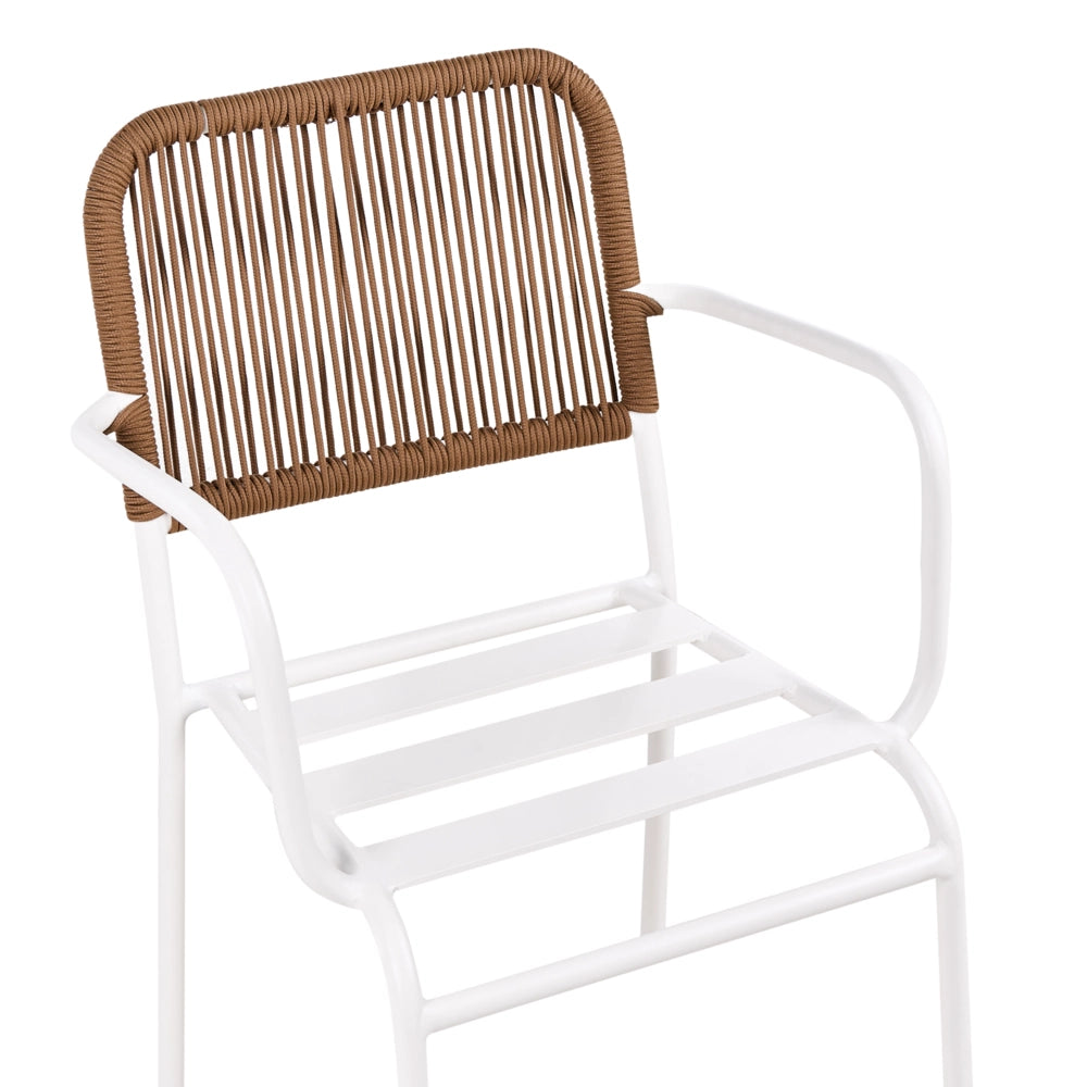 Set di 8 sedie da giardino in metallo alluminio impilabile verniciato a polvere per esterni con cuscini extra Bianco